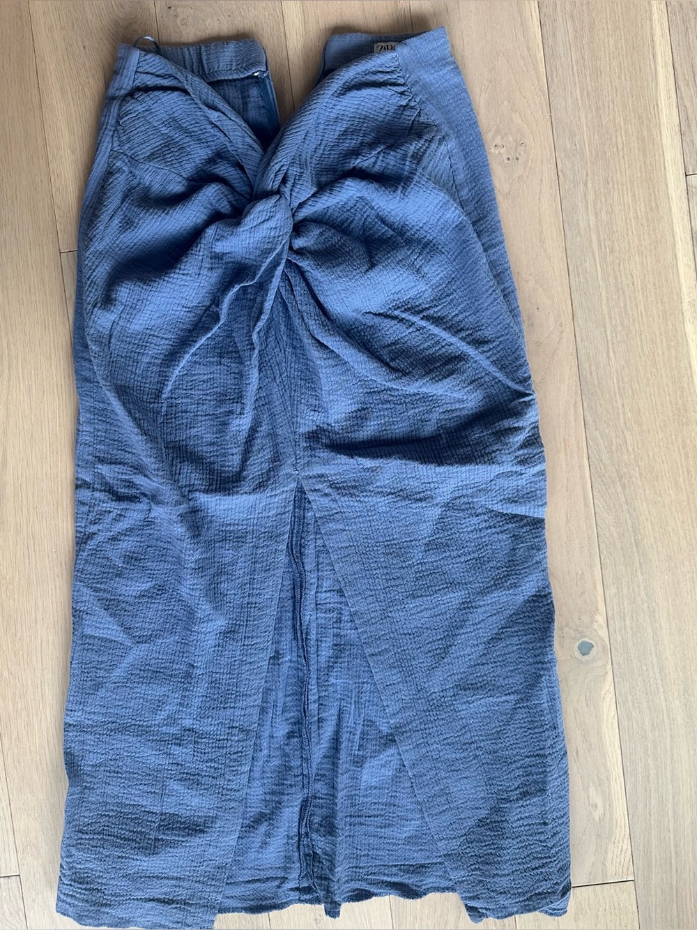 Zara Blue Twist-Front Midi Skirt